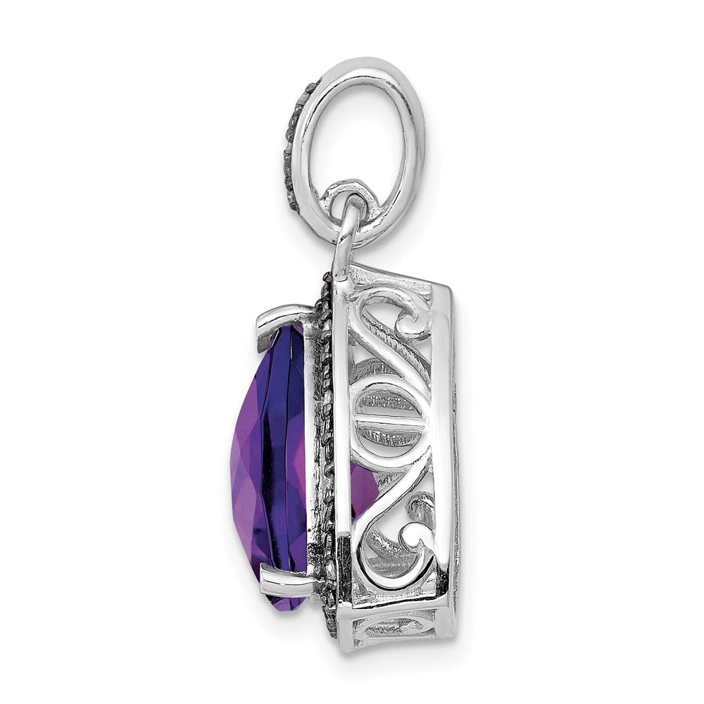 Anhänger aus rhodiniertem Sterlingsilber mit Amethyst und Diamant