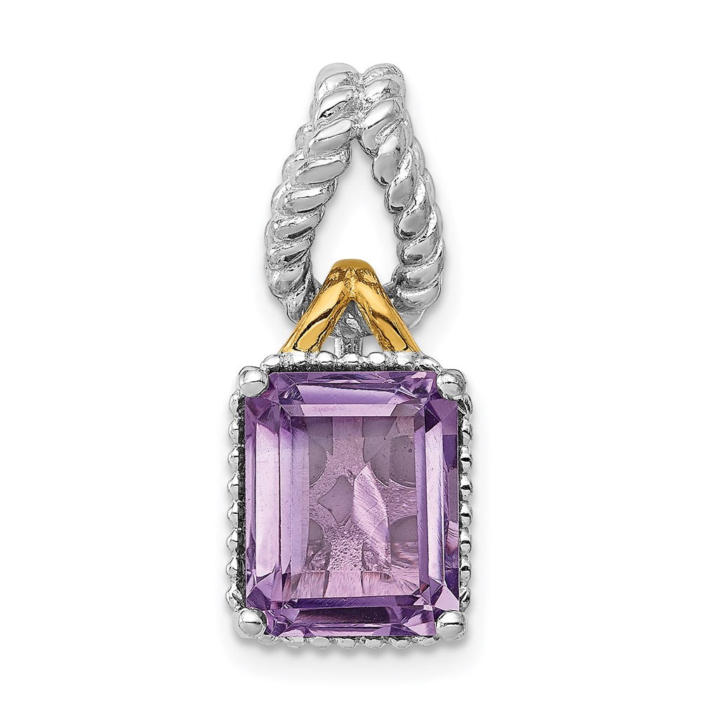 Rhodinierter Sterlingsilber-Anhänger mit Gold-Flash-Akzent und Amethyst