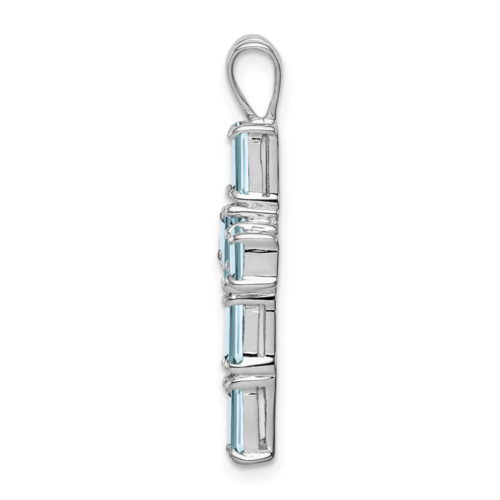 Sterlingsilber Rhodiniert Aquamarin Kreuz Anhänger