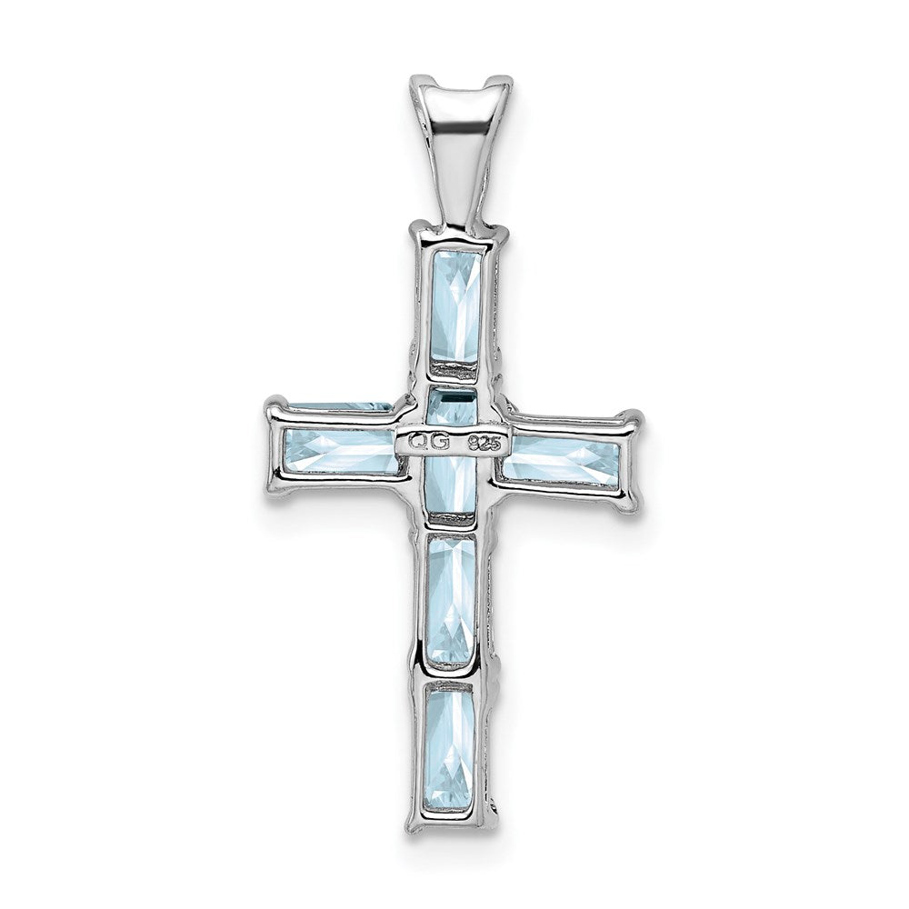 Sterlingsilber Rhodiniert Aquamarin Kreuz Anhänger