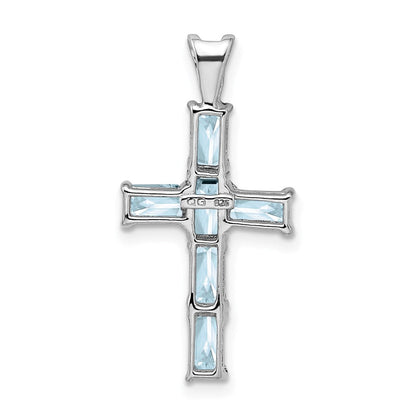 Sterlingsilber Rhodiniert Aquamarin Kreuz Anhänger