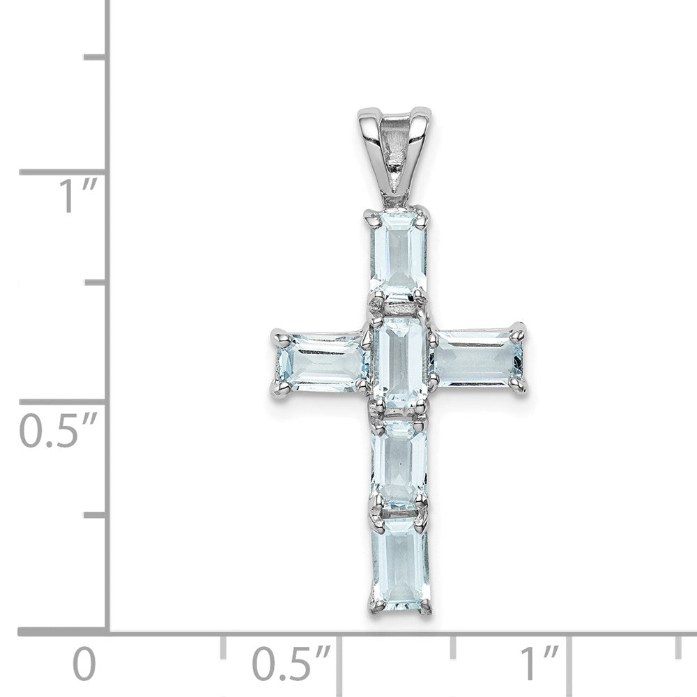 Sterlingsilber Rhodiniert Aquamarin Kreuz Anhänger
