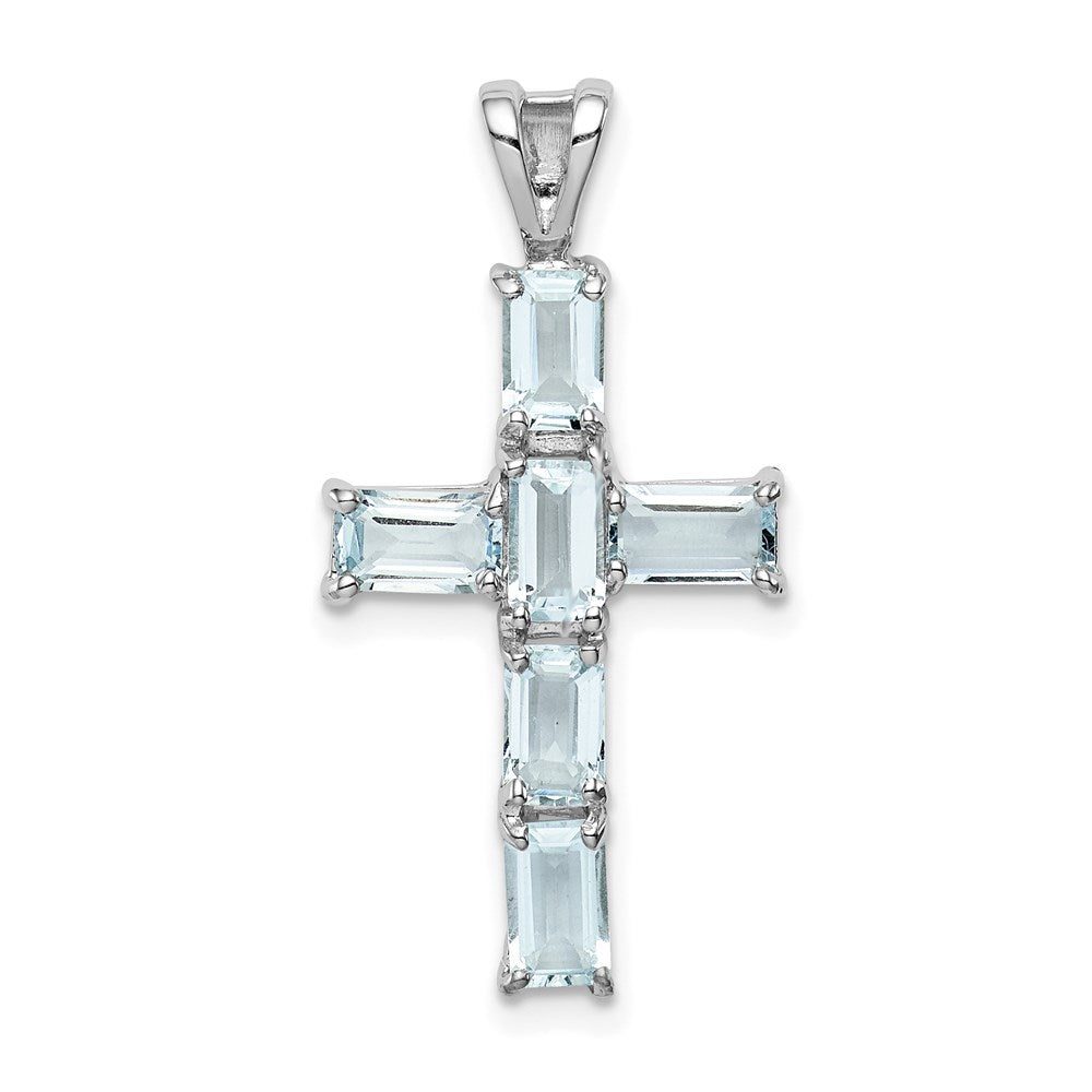 Sterlingsilber Rhodiniert Aquamarin Kreuz Anhänger