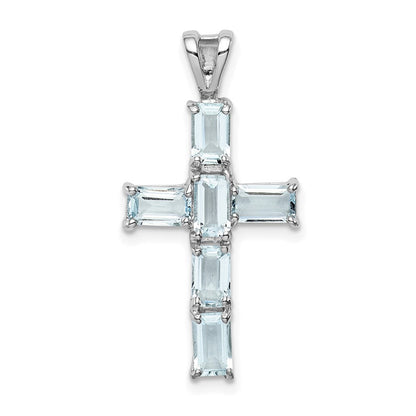 Sterlingsilber Rhodiniert Aquamarin Kreuz Anhänger
