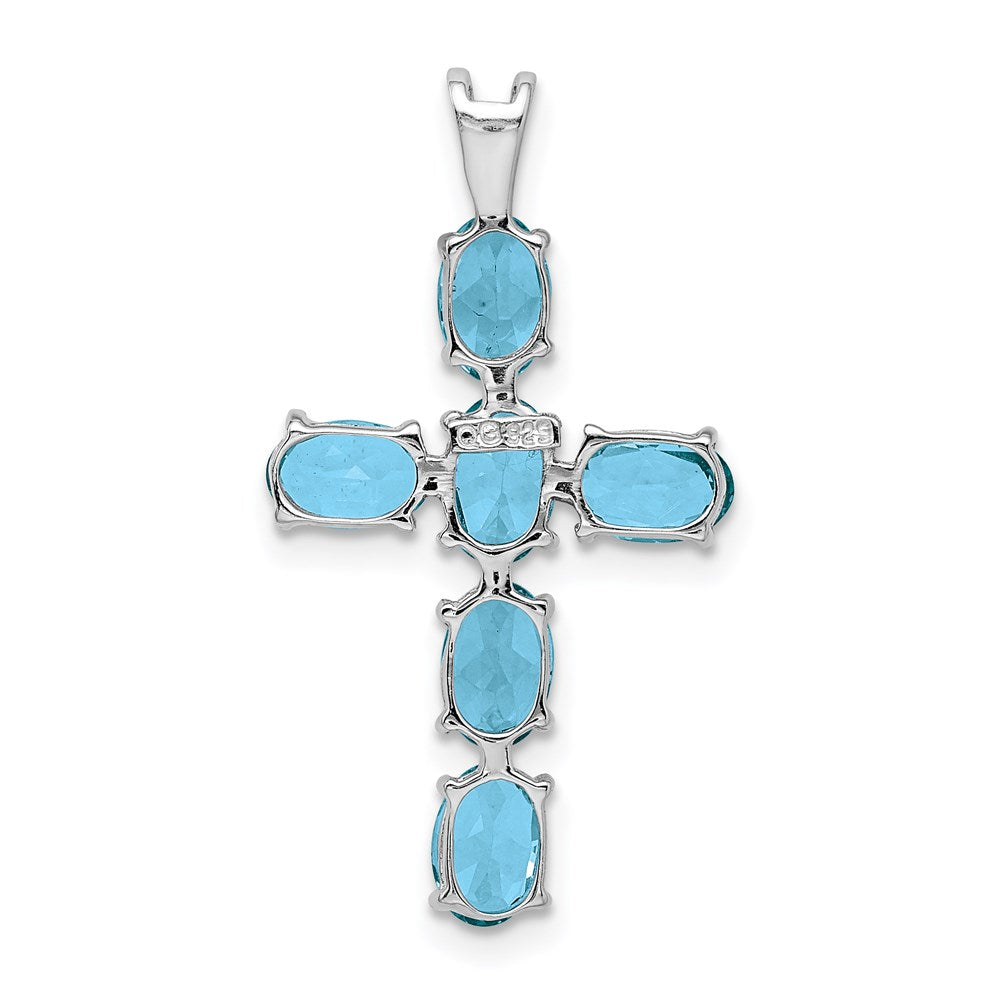 Sterlingsilber Rhodiniert Licht Schweizer Blautopas Kreuz Anhänger