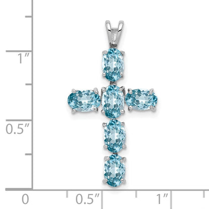 Sterlingsilber Rhodiniert Licht Schweizer Blautopas Kreuz Anhänger