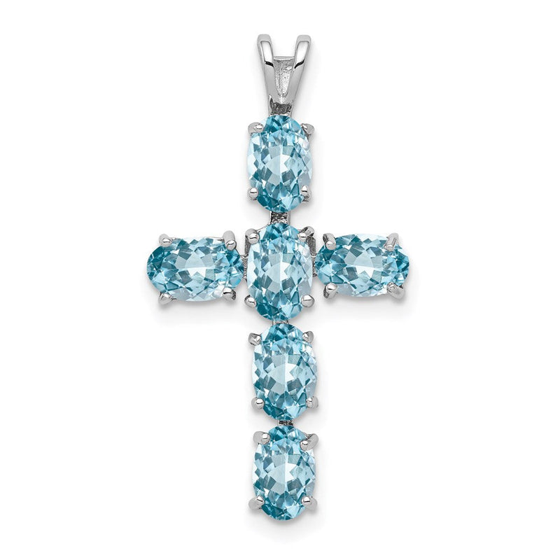 Sterlingsilber Rhodiniert Licht Schweizer Blautopas Kreuz Anhänger