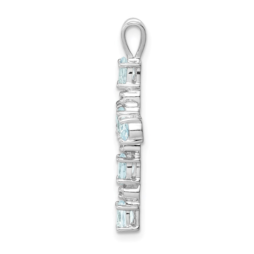 Sterlingsilber Rhodiniert Diamant & Aquamarin Kreuz Anhänger