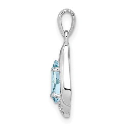 Sterlingsilber Rhodiniert Diamant und Aquamarin Anhänger