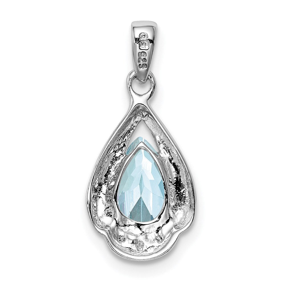 Sterlingsilber Rhodiniert Diamant und Aquamarin Anhänger