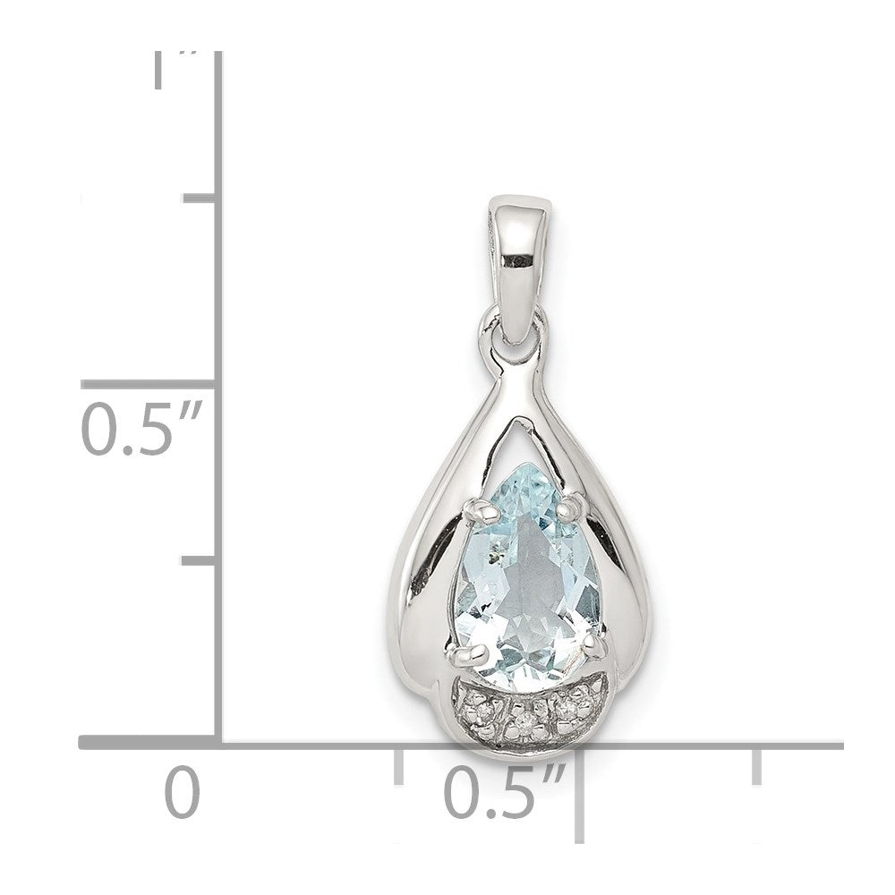 Sterlingsilber Rhodiniert Diamant und Aquamarin Anhänger