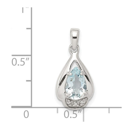 Sterlingsilber Rhodiniert Diamant und Aquamarin Anhänger