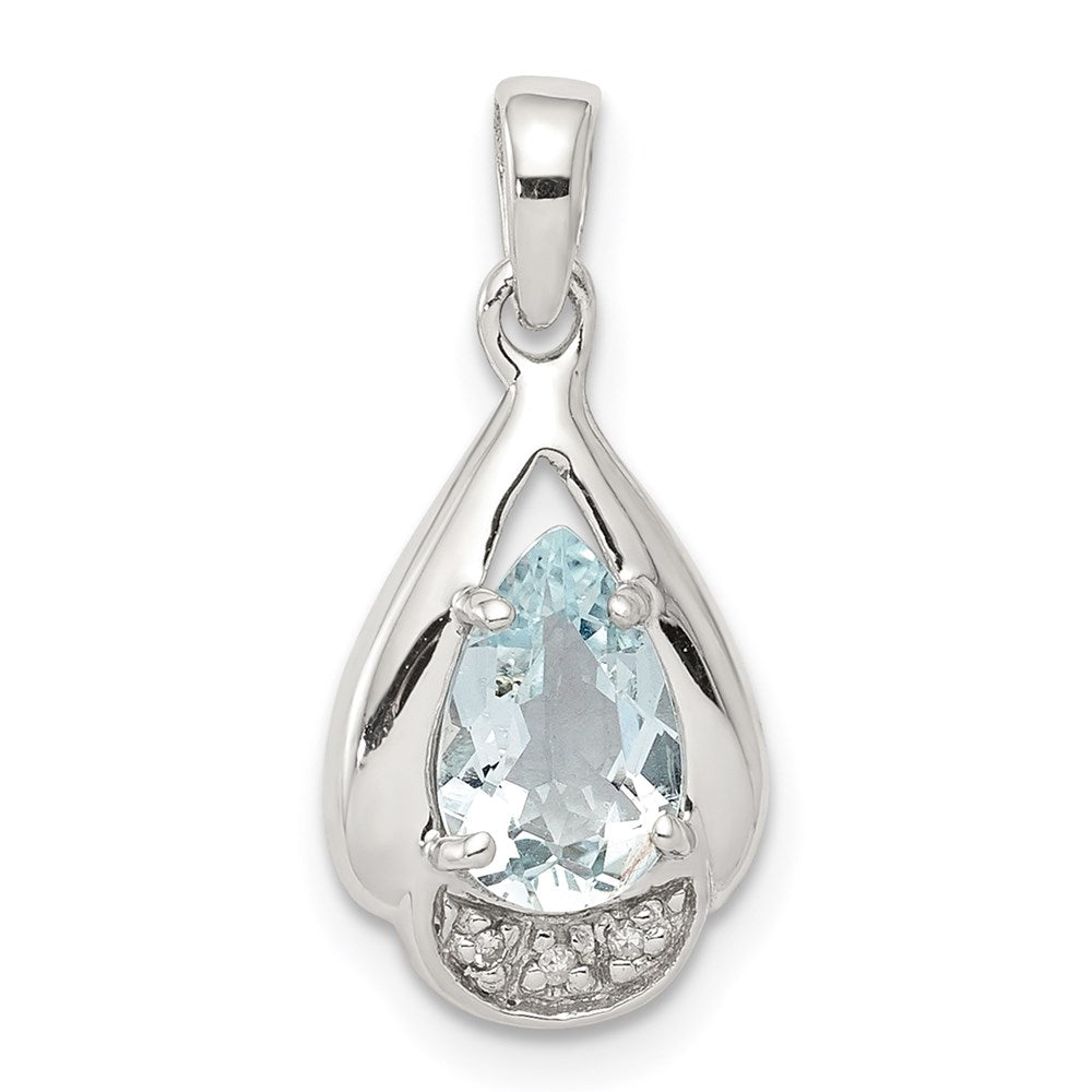 Sterlingsilber Rhodiniert Diamant und Aquamarin Anhänger