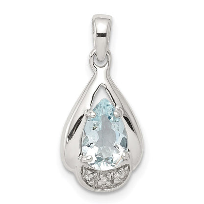 Sterlingsilber Rhodiniert Diamant und Aquamarin Anhänger