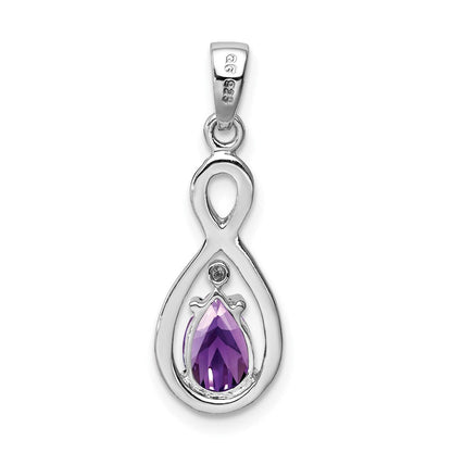 Sterlingsilber Rhodiniert Diamant und Amethyst Tropfen Anhänger