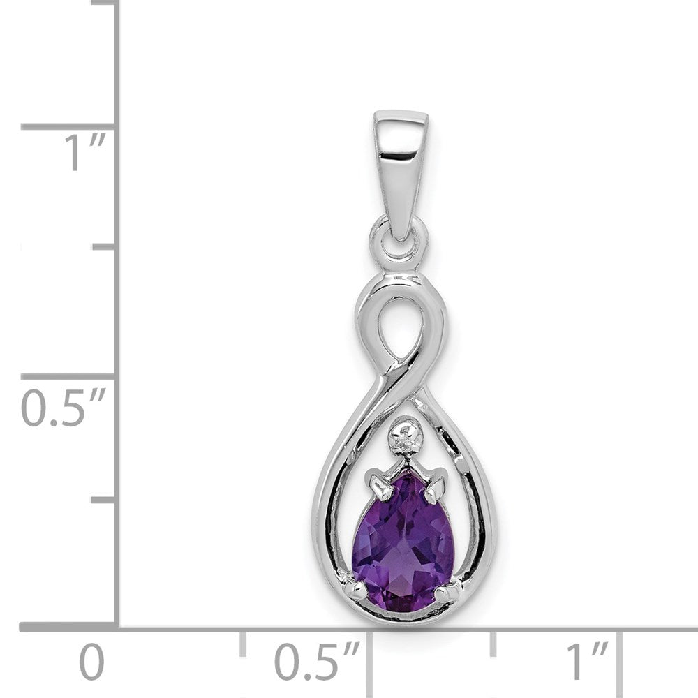 Sterlingsilber Rhodiniert Diamant und Amethyst Tropfen Anhänger