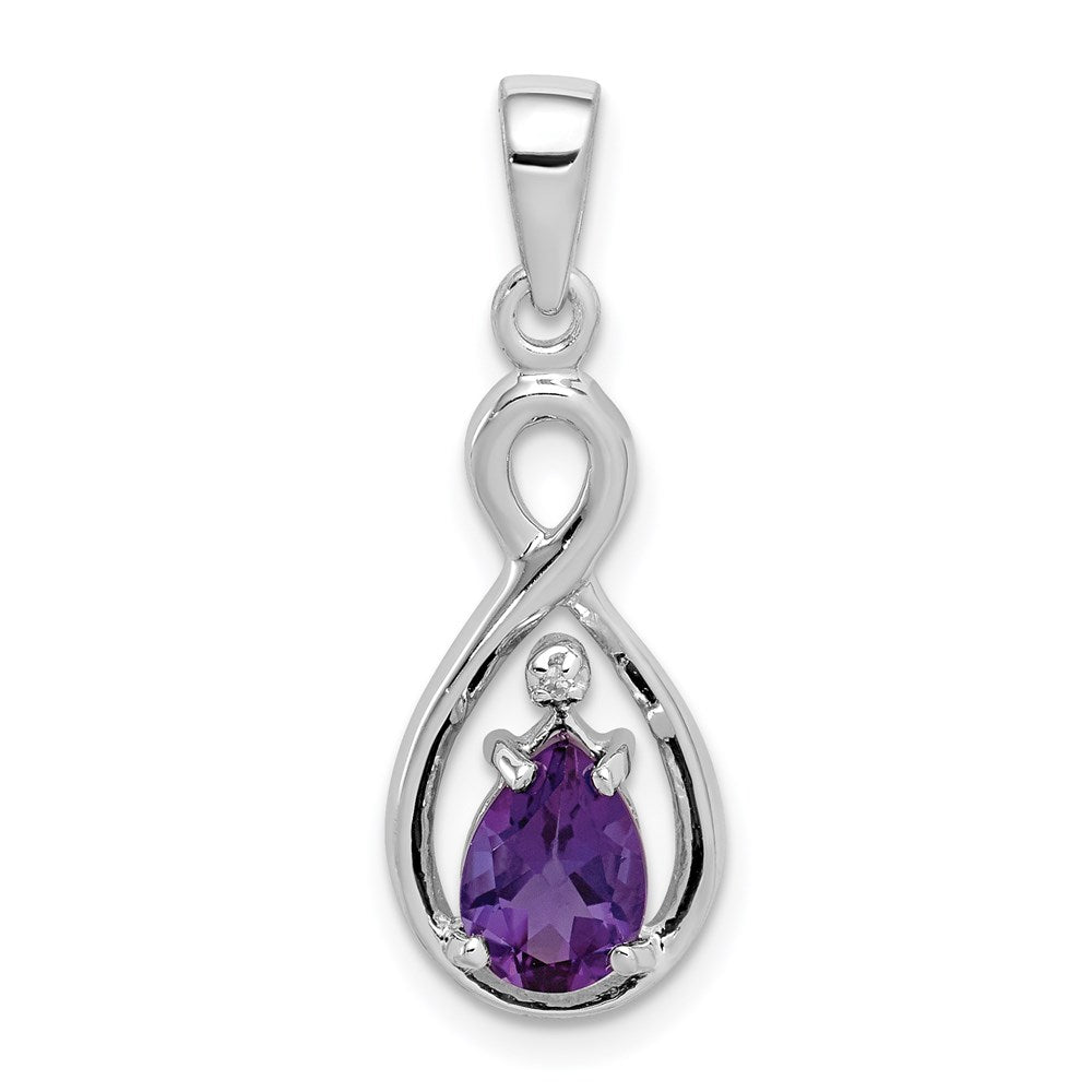 Sterlingsilber Rhodiniert Diamant und Amethyst Tropfen Anhänger