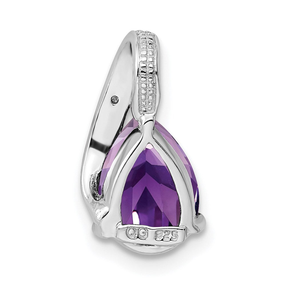 Sterlingsilber Rhodiniert Diamant und Amethyst Tropfen Anhänger