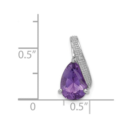 Sterlingsilber Rhodiniert Diamant und Amethyst Tropfen Anhänger