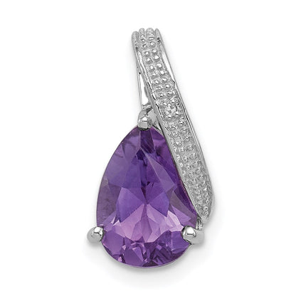 Sterlingsilber Rhodiniert Diamant und Amethyst Tropfen Anhänger