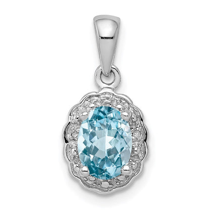 Sterlingsilber Rhodiniert Diamant & Licht Schweizer Bt Oval Anhänger