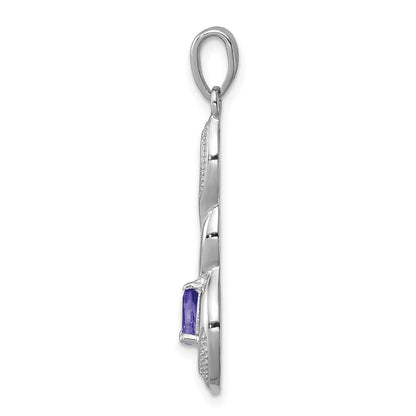 Sterlingsilber Rhodiniert Diamant Akzente und Tansanit Anhänger