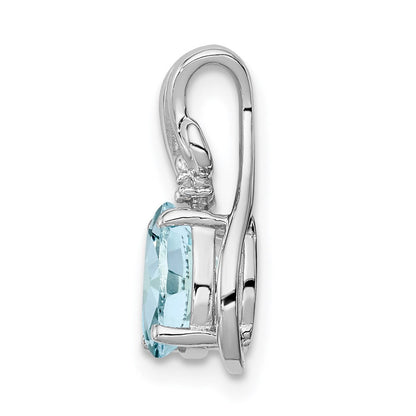 Sterlingsilber Rhodiniert Diamant. & Aquamarin Oval Anhänger