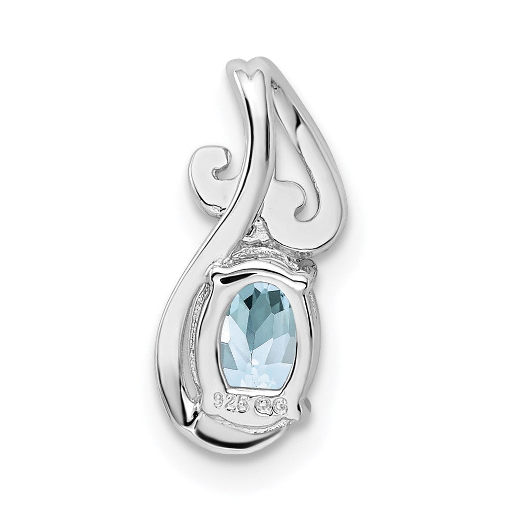 Sterlingsilber Rhodiniert Diamant. & Aquamarin Oval Anhänger