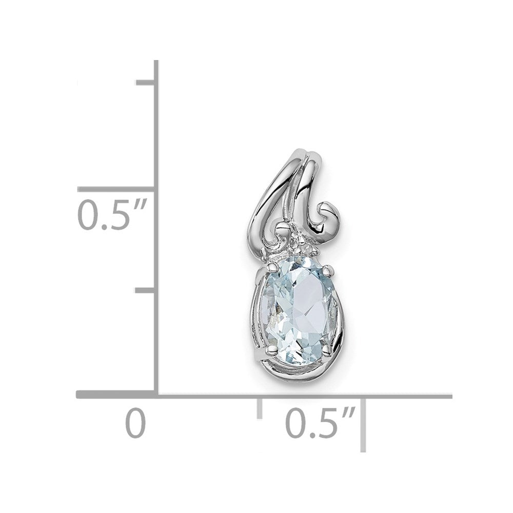 Sterlingsilber Rhodiniert Diamant. & Aquamarin Oval Anhänger