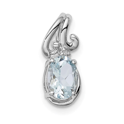 Sterlingsilber Rhodiniert Diamant. & Aquamarin Oval Anhänger