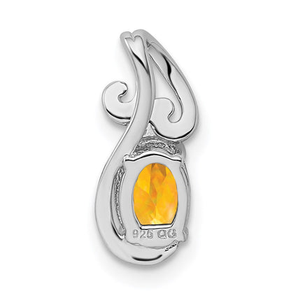 Sterlingsilber Rhodiniert Diamant & Citrin Oval Anhänger