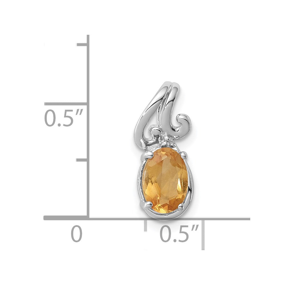 Sterlingsilber Rhodiniert Diamant & Citrin Oval Anhänger