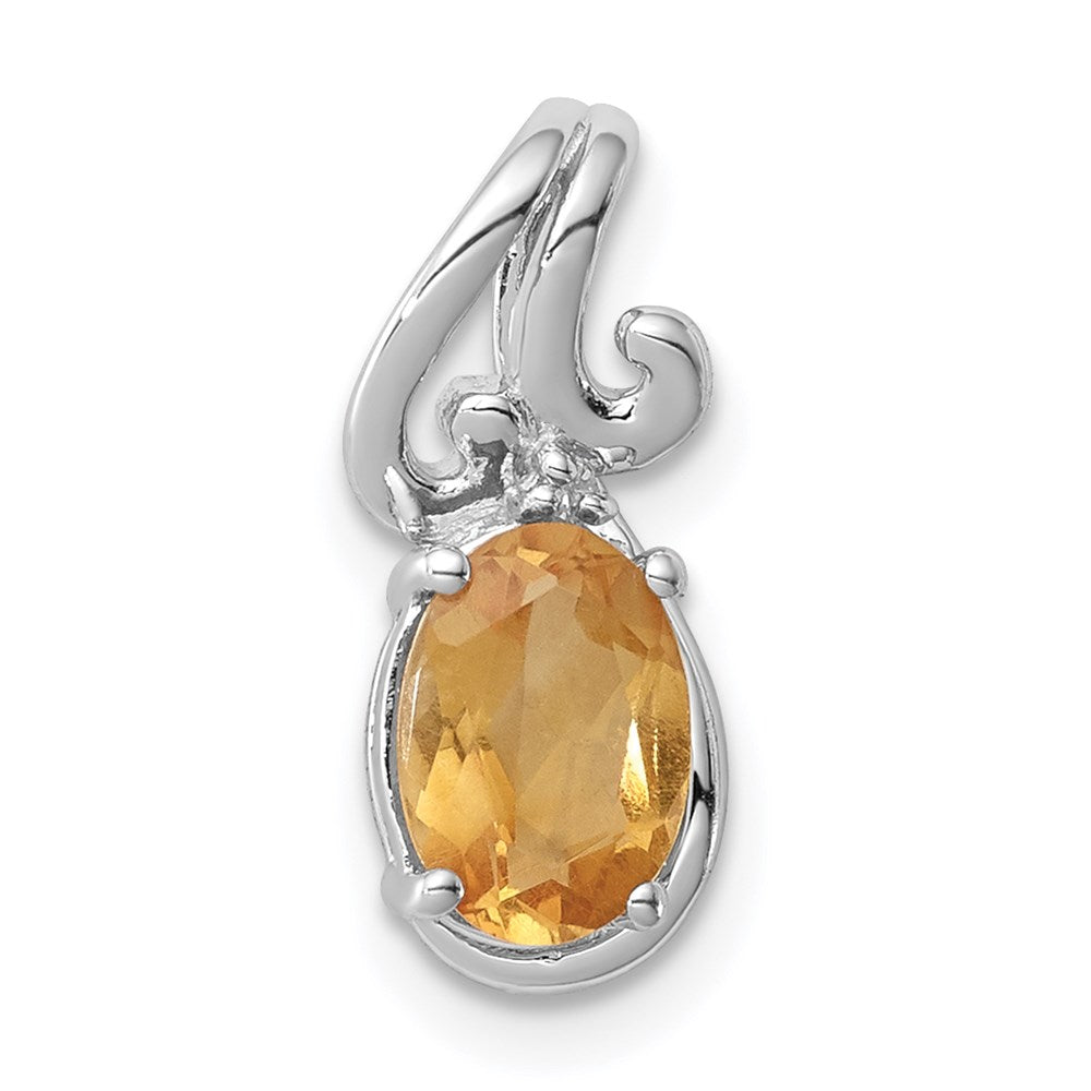 Sterlingsilber Rhodiniert Diamant & Citrin Oval Anhänger