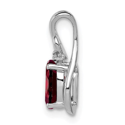Sterlingsilber Rhodiniert Diamant & Granat Oval Anhänger
