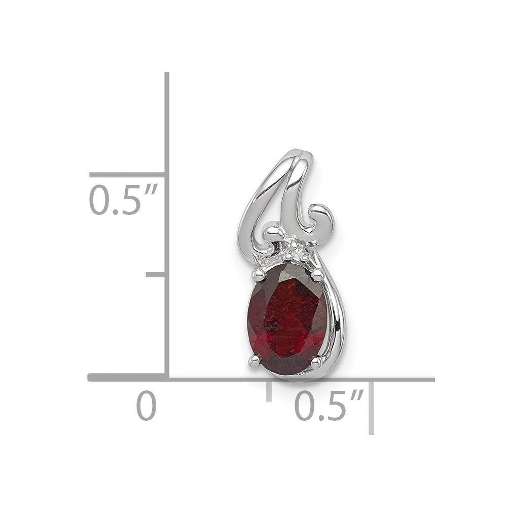 Sterlingsilber Rhodiniert Diamant & Granat Oval Anhänger