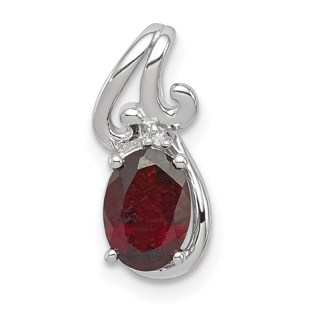 Sterlingsilber Rhodiniert Diamant & Granat Oval Anhänger