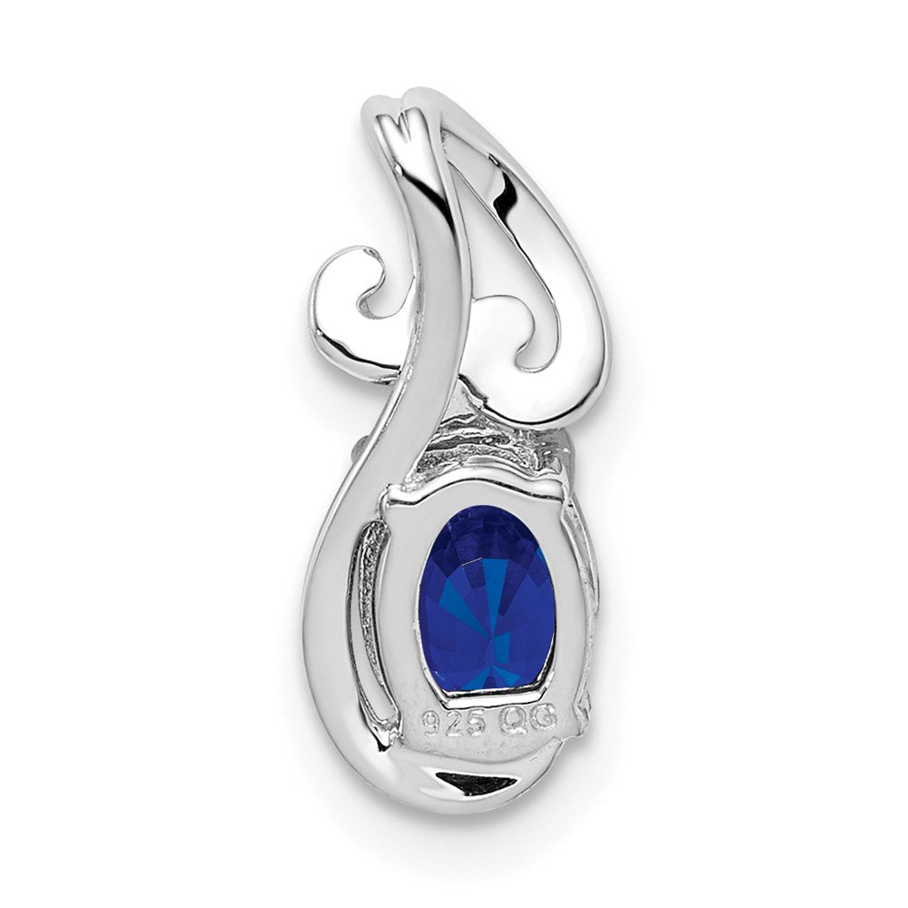 Sterlingsilber Rhodiniert Diamant & Saphir Oval Anhänger