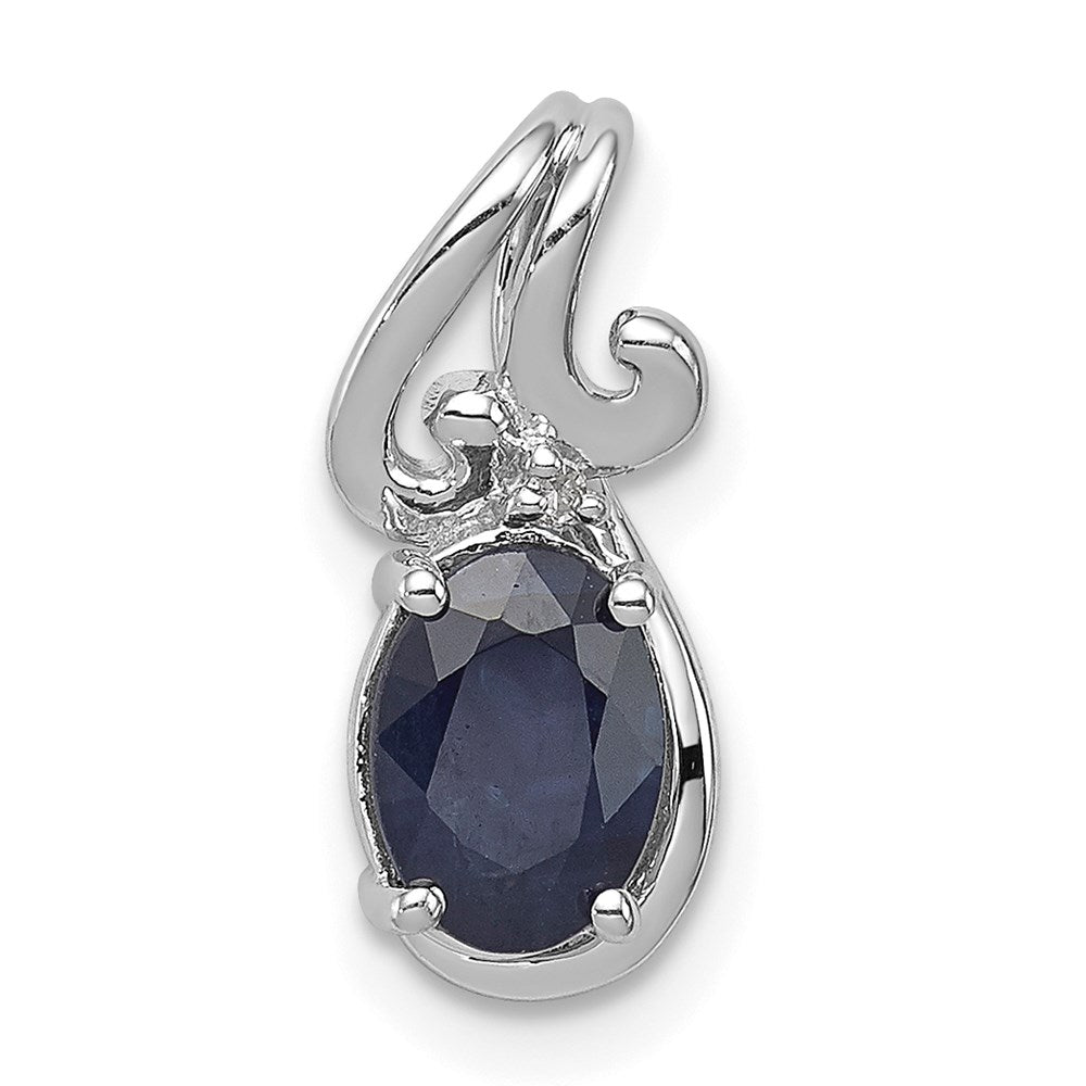Sterlingsilber Rhodiniert Diamant & Saphir Oval Anhänger