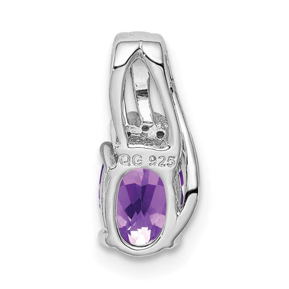 Sterlingsilber Rhodiniert Diamant und Amethyst Oval Anhänger