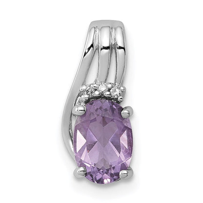 Sterlingsilber Rhodiniert Diamant und Amethyst Oval Anhänger