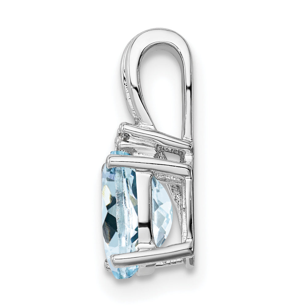 Sterlingsilber Rhodiniert Diamant. & Aquamarin Oval Anhänger