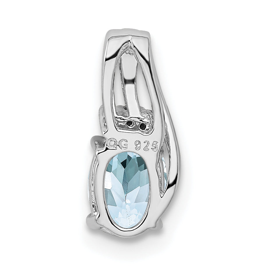Sterlingsilber Rhodiniert Diamant. & Aquamarin Oval Anhänger
