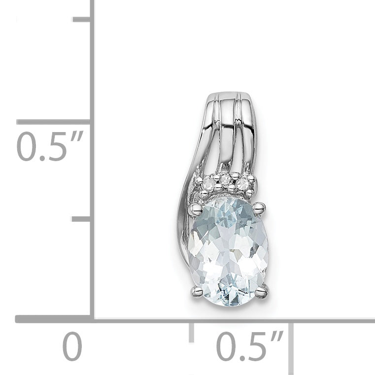 Sterlingsilber Rhodiniert Diamant. & Aquamarin Oval Anhänger