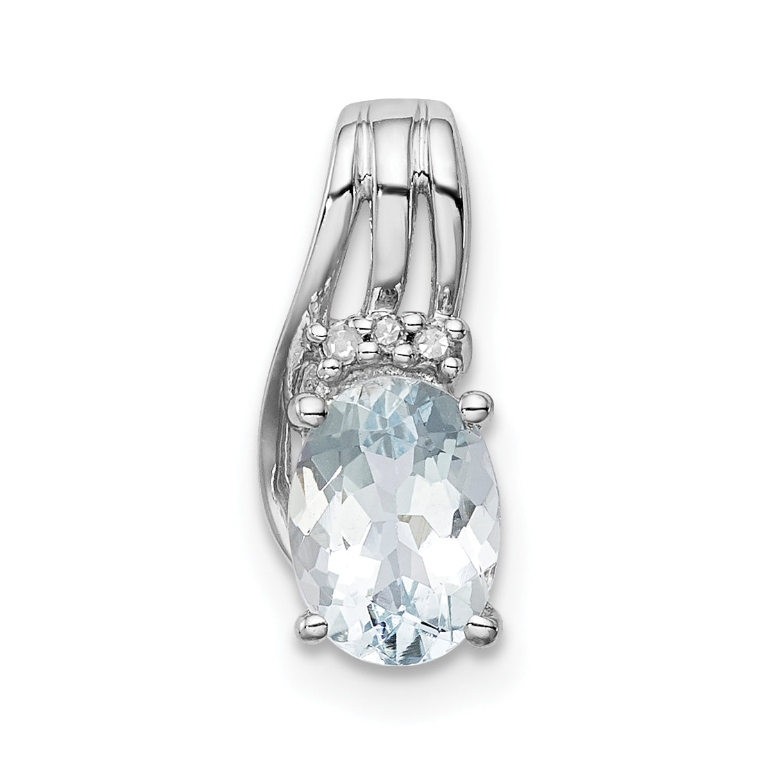 Sterlingsilber Rhodiniert Diamant. & Aquamarin Oval Anhänger