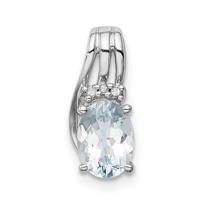 Sterlingsilber Rhodiniert Diamant. & Aquamarin Oval Anhänger