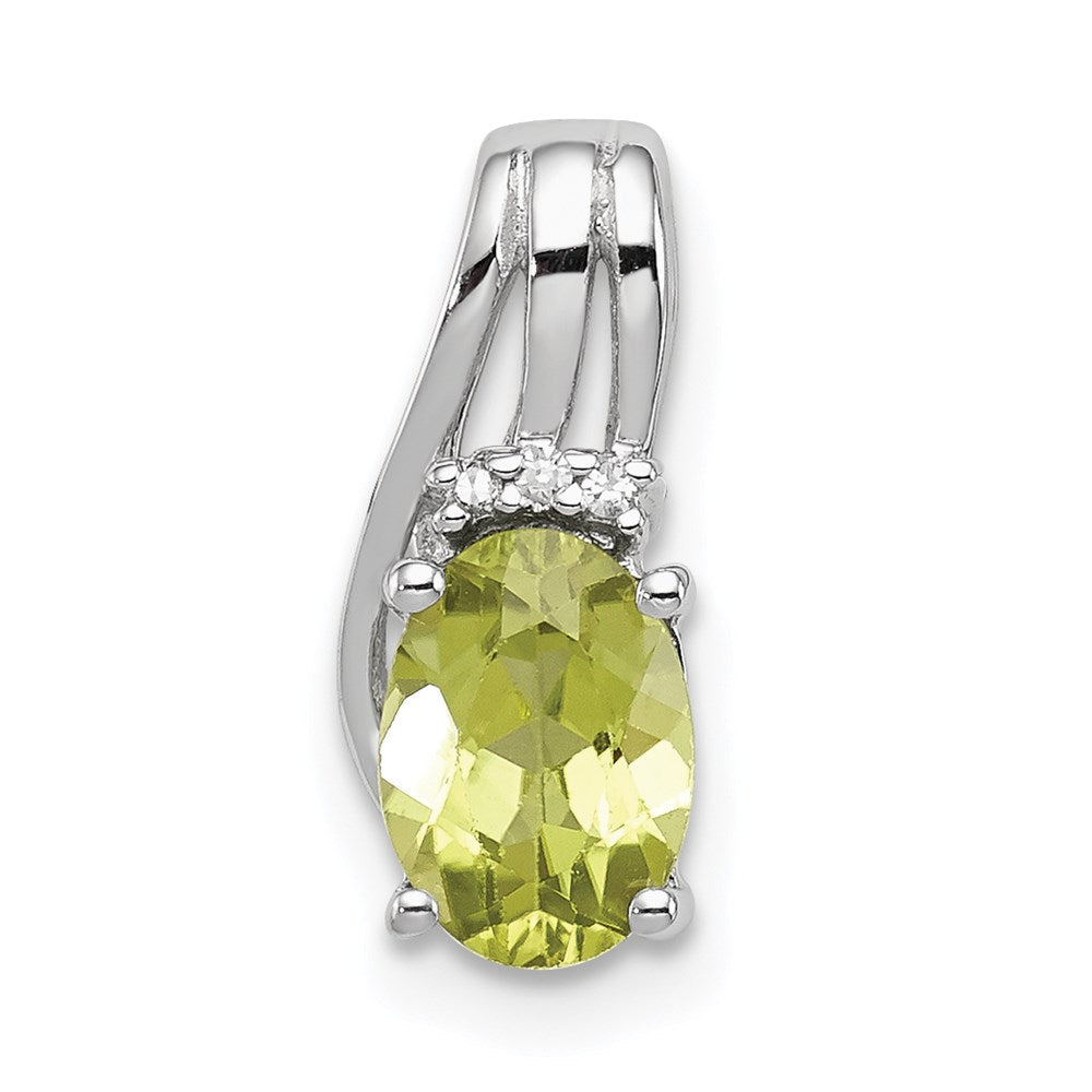 Sterlingsilber Rhodiniert Diamant und Peridot Oval Anhänger