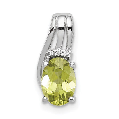 Sterlingsilber Rhodiniert Diamant und Peridot Oval Anhänger