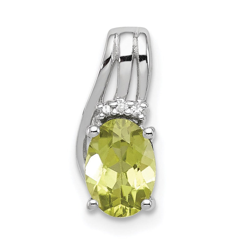 Sterlingsilber Rhodiniert Diamant und Peridot Oval Anhänger