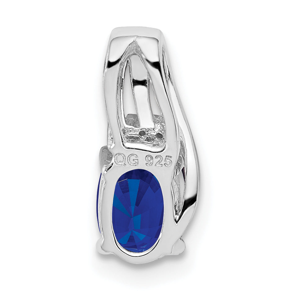 Sterlingsilber Rhodiniert Diamant & Saphir Oval Anhänger