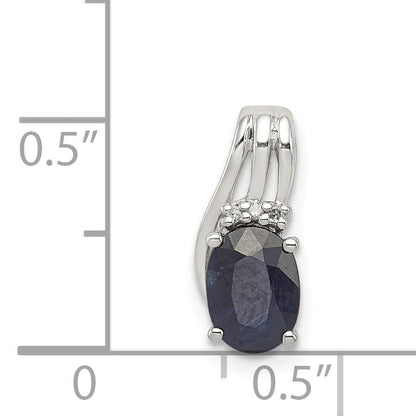 Sterlingsilber Rhodiniert Diamant & Saphir Oval Anhänger